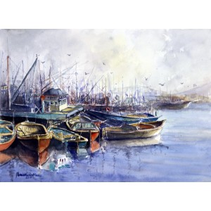 Momin Waseem, 10 x 14 Inch, Water Color on Paper, Seascape Painting, AC-MW-008
